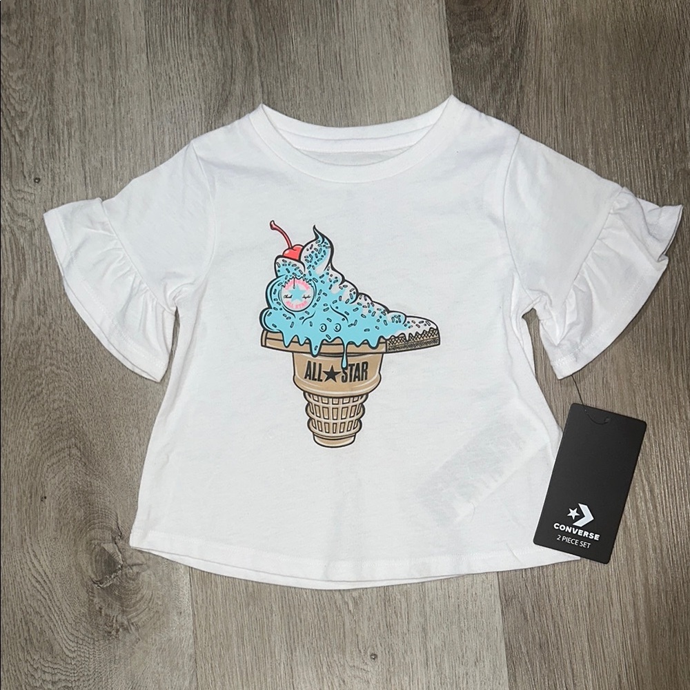 Converse Girl's White Tee with Blue Ice Cream Design